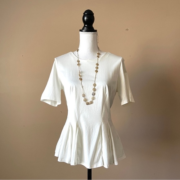 Rebecca Taylor Tops - REBECCA TAYLOR | White Mixed Media Peplum Top Sz M